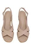 Elit Koc15-06 Kadın Hakiki Deri Topuklu Sandalet Bej