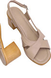 Elit Koc15-06 Kadın Hakiki Deri Topuklu Sandalet Bej