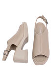 Elit Koc50-05 Kadın Hakiki Deri Topuklu Sandalet Bej