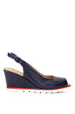 Pierre Cardin PC-54596 Kadın Hakiki Deri Dolgu Topuk Sandalet Lacivert