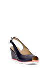 Pierre Cardin PC-54596 Kadın Hakiki Deri Dolgu Topuk Sandalet Lacivert