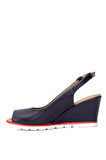 Pierre Cardin PC-54596 Kadın Hakiki Deri Dolgu Topuk Sandalet Lacivert