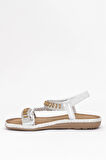 Guja 25Y152-1 Kadın Taşlı Düz Sandalet Gümüş