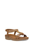 Guja 25Y120-4 Kadın Taşlı Düz Sandalet Camel