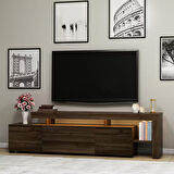 Beliz Modern LED Işıklı 3 Kapaklı, Raflı TV Sehpası – 192 cm, Ceviz