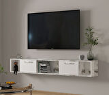 T006 Viero Mermer Desenli Duvara Monte TV Ünitesi – 160 cm, Kapaklı Raflı