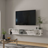T006 Viero Mermer Desenli Duvara Monte TV Ünitesi – 160 cm, Kapaklı Raflı