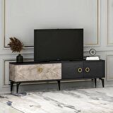 T0019 Zümrüt Alt Modül Tv Ünitesi Gordion Mermer/Ahşap Siyah