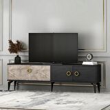 T0019 Zümrüt Alt Modül Tv Ünitesi Gordion Mermer/Ahşap Siyah