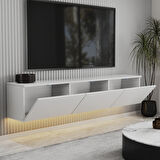 T0020 Alston 3 Kapaklı Duvara Monte Tv Ünitesi – LED Işıklı, Modern Tasarım, 160 cm