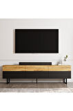 Sign Kapaklı Tv Ünitesi, Tv Sehpası - Metal Ayak - Gri/traverten