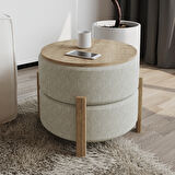 Clone Puf – Çift Fonksiyonlu Yan Sehpa ve Oturma Ünitesi - Krem/Safir Meşe