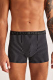 Kom Chelsea Çizgi Desenli Pamuk Erkek Boxer Siyah
