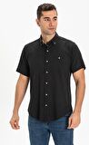 Kısa Kol Dar Kalıp Şile Bezi Erkek Gömlek Siyah 30