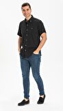 Kısa Kol Dar Kalıp Şile Bezi Erkek Gömlek Siyah 30