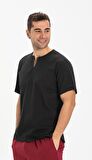 Kısa Kol Şile Bezi Bisiklet Yaka Erkek T-Shirt Siy