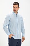 Uzun Kol Şile Bezi Hakim Yaka Erkek Gömlek Buz Mav