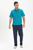 Kısa Kol Şile Bezi Tek Cepli Erkek Gömlek Mint Kareli 3033