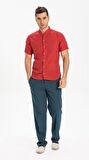 Kısa Kol Şile Bezi Bodrum Erkek Gömlek Kırmızı 305