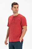 Kısa Kol Şile Bezi Zımbalı Erkek Tshirt Kırmızı