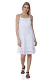Askılı Şile Bezi Eda Kısa Elbise Beyaz