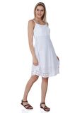 Askılı Şile Bezi Eda Kısa Elbise Beyaz
