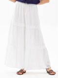 Uzun Şile Bezi Dantelli Etek Beyaz Byz