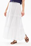 Uzun Şile Bezi Dantelli Etek Beyaz Byz