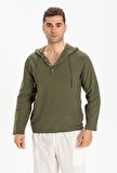 Kapüşonlu Şile Bezi Erkek Sweatshirt Haki