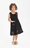 Burçak Şile Bezi Kız Çocuk Elbise Siyah Syh