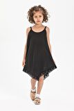 Çağla Şile Bezi Kız Çocuk Elbise Siyah Syh