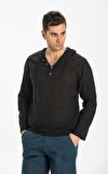 Kapüşonlu Şile Bezi Erkek Sweatshirt Siyah