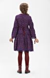 Uzun Kol Pazen Seçil Kısa Elbise Çıtır Desen Mor