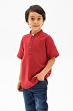 Kısa Kol Şile Bezi Bodrum Erkek Çocuk Tshirt Kırmı
