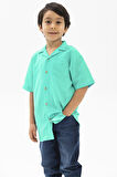 Kısa Kol Şile Bezi Tek Cepli Erkek Yazlık Çocuk Gömlek Su Yeşili 3047