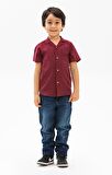 Kısa Kol Şile Bezi Erkek Çocuk Gömlek Koyu Bordo 3