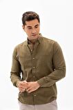 Uzun Kol Dar Kalıp Şile Bezi Erkek Gömlek Haki 304