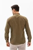 Uzun Kol Dar Kalıp Şile Bezi Erkek Gömlek Haki 304