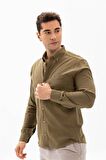 Uzun Kol Dar Kalıp Şile Bezi Erkek Gömlek Haki 304
