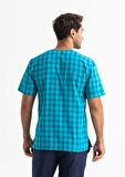 Kısa Kol Şile Bezi Zımbalı Erkek Tshirt Mint Kareli 3033