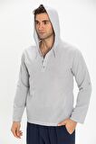 Kapüşonlu Şile Bezi Erkek Sweatshirt Gri