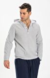 Kapüşonlu Şile Bezi Erkek Sweatshirt Gri