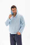 Kapüşonlu Şile Bezi Erkek Sweatshirt Buz Mavi