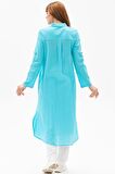 Uzun Kol Yakalı Gofre Tunik Buz Mavi 9012