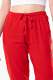 Şile Bezi Cepli Kadın Yazlık Pantolon Kırmızı Krmz