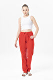 Şile Bezi Cepli Kadın Yazlık Pantolon Kırmızı Krmz