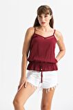 Askılı Şile Bezi Damla Bluz Bordo Brd