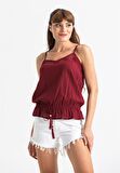 Askılı Şile Bezi Damla Bluz Bordo Brd