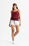 Askılı Şile Bezi Damla Bluz Bordo Brd