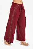 Nakışlı Şile Bezi Bilmece Pantolon Bordo Brd